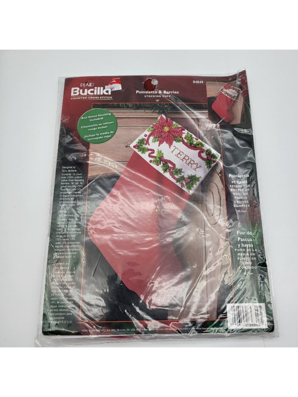 Bucilla Poinsettia & Berries Christmas Stocking Cuff Counted Cross Stitch Kit